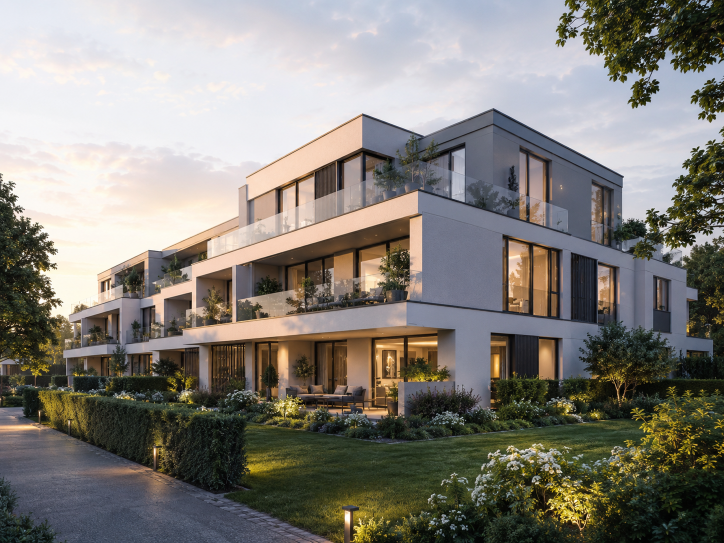 Fotorealistische Außenvisualisierung eines modernen Wohnprojekts